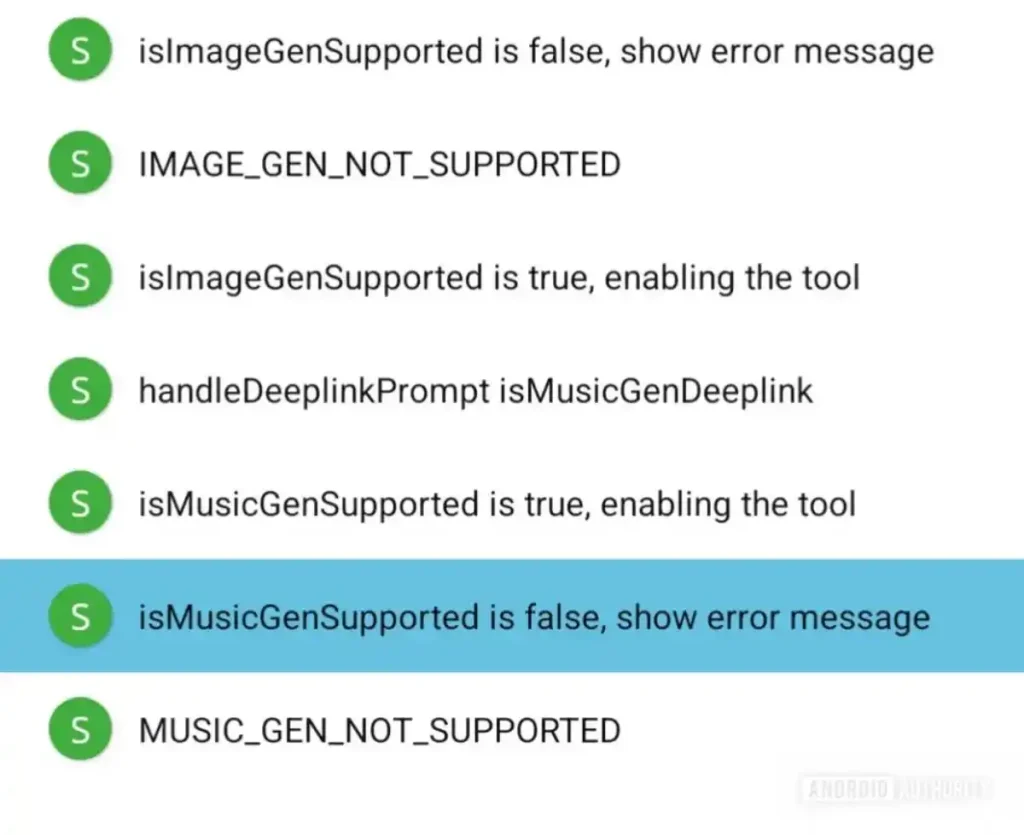 کدهای آشکارشده در نسخه جدید گوگل که به پشتیبانی از ساخت موسیقی اشاره دارند.