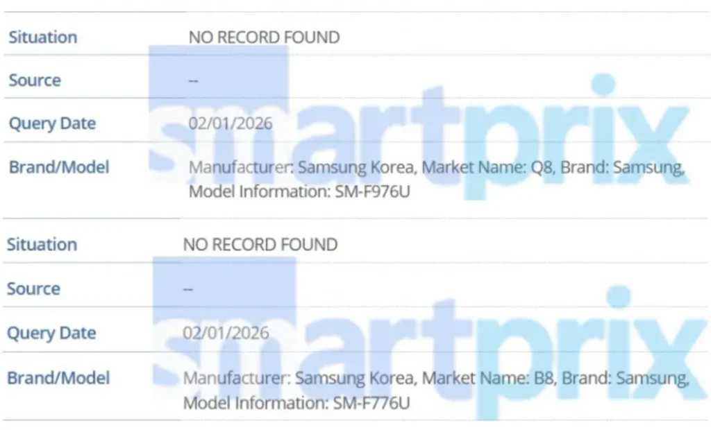 فهرست شماره مدل‌های گلکسی Z Fold8 (با کد Q8) و گلکسی Z Flip8 (با کد B8)