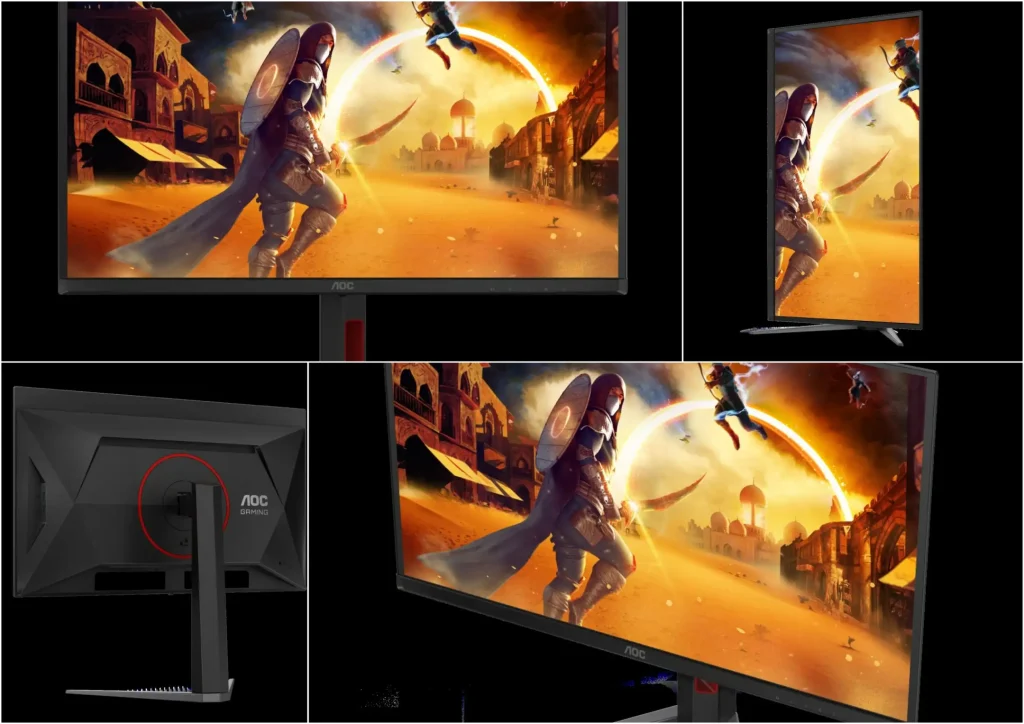 نمای جلو و پشت مانیتور AOC Q27G4ZD با پایه ارگونومیک