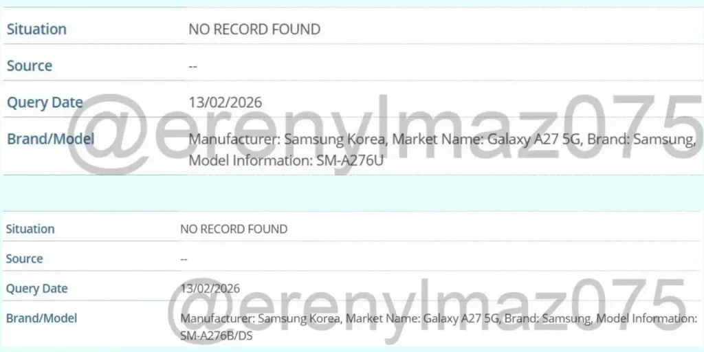 تصویر اسکرین‌شات دیتابیس IMEI که شماره مدل SM-A276B را نشان می‌دهد.