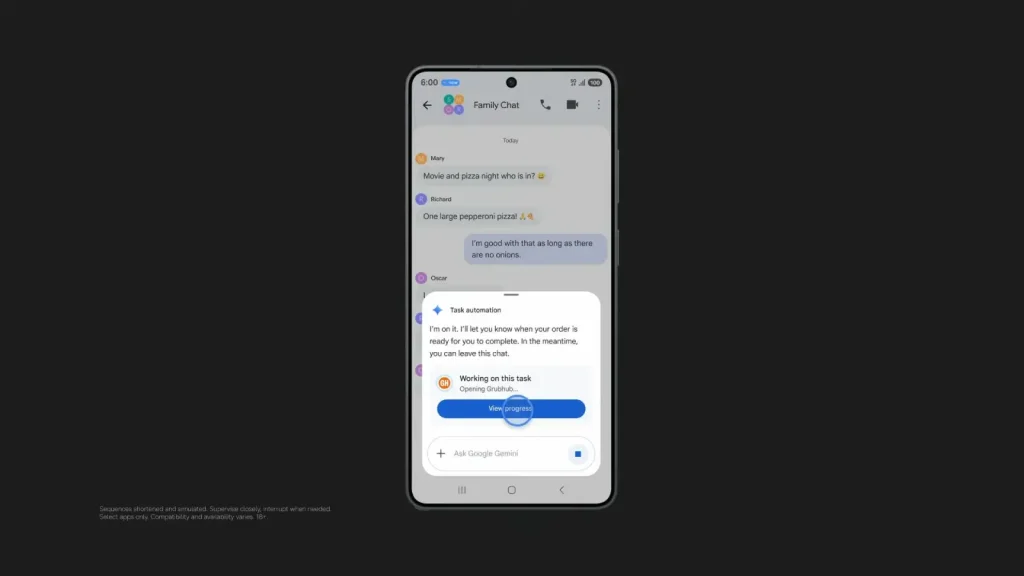 تحلیل هوشمند مکالمات چت توسط جمینای و شروع خودکار فرآیند سفارش غذا