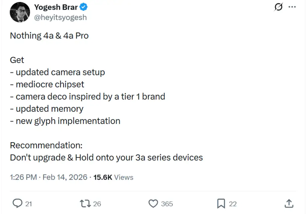 نظر یوگش برار درباره عملکرد و دوربین ناتینگ فون 4a