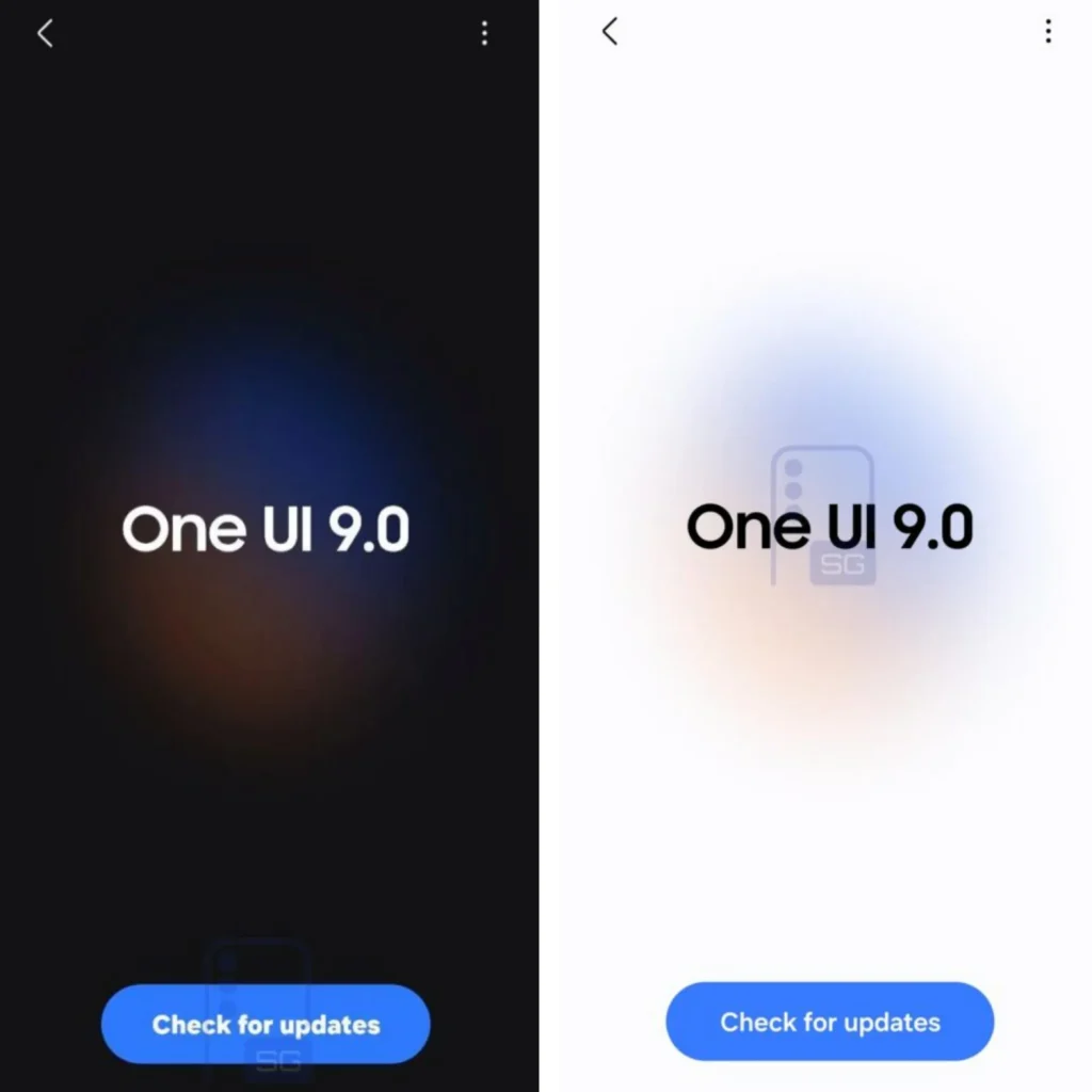 صفحه بررسی به‌روزرسانی در One UI 9 با تم رنگی قرمز و آبی