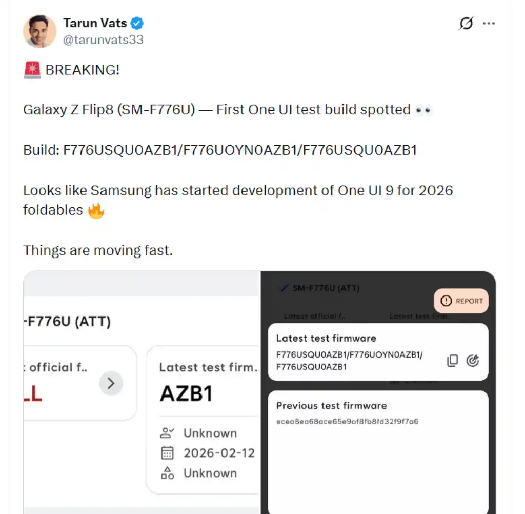 تست آپدیت One UI 9 برای گلکسی Z Flip 8 آغاز شد.