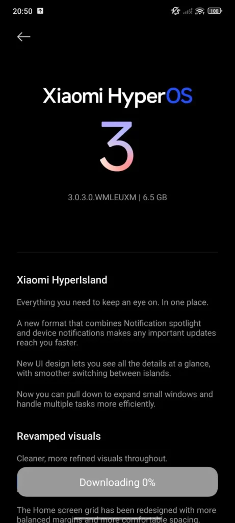 اسکرین شات از صفحه آپدیت HyperOS 3 شیائومی 13T Pro