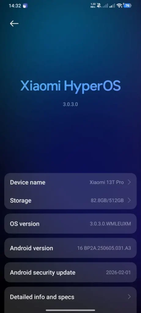 اسکرین شات از صفحه آپدیت HyperOS 3 شیائومی 13T Pro