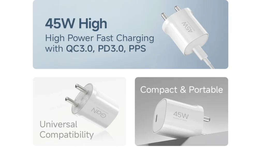 شارژر ۴۵ واتی شیائومی سازگاری با انواع گوشی‌های سامسونگ و آیفون