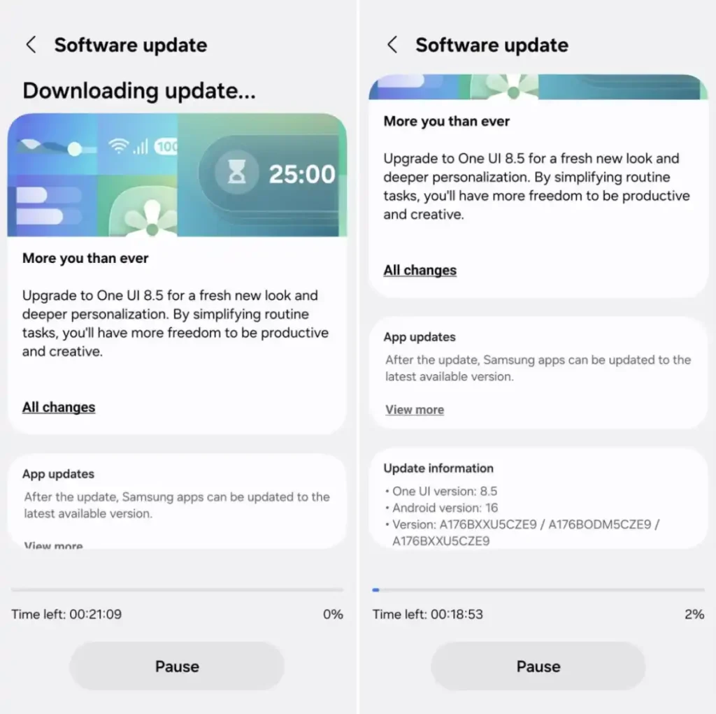 آپدیت One UI 8.5 گلکسی A17 مدل 5G