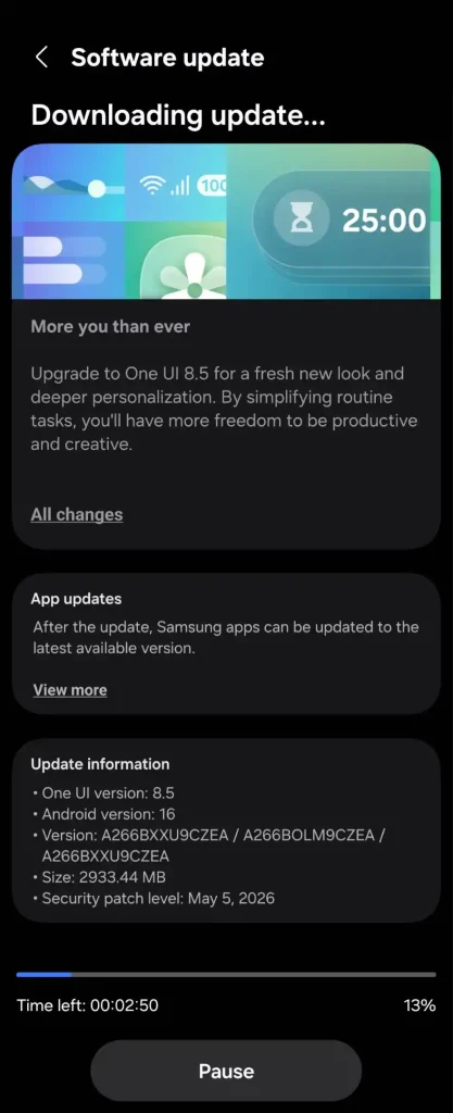 آپدیت One UI 8.5 گلکسی A26 سامسونگ