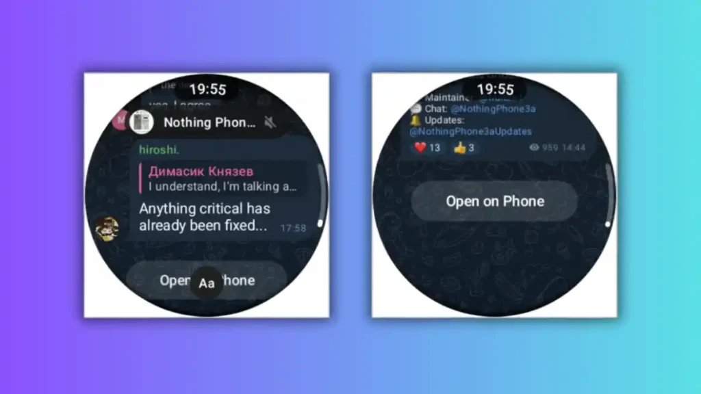 ادامه چت تلگرام از روی ساعت به موبایل با گزینه Open on Phone