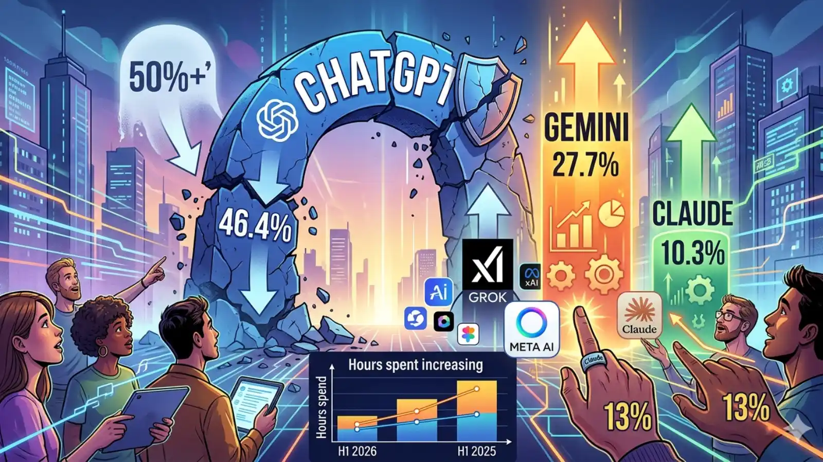 سقوط سهم بازار ChatGPT به زیر ۵۰٪؛ رقابت Gemini و Claude بازار AI را تغییر داد