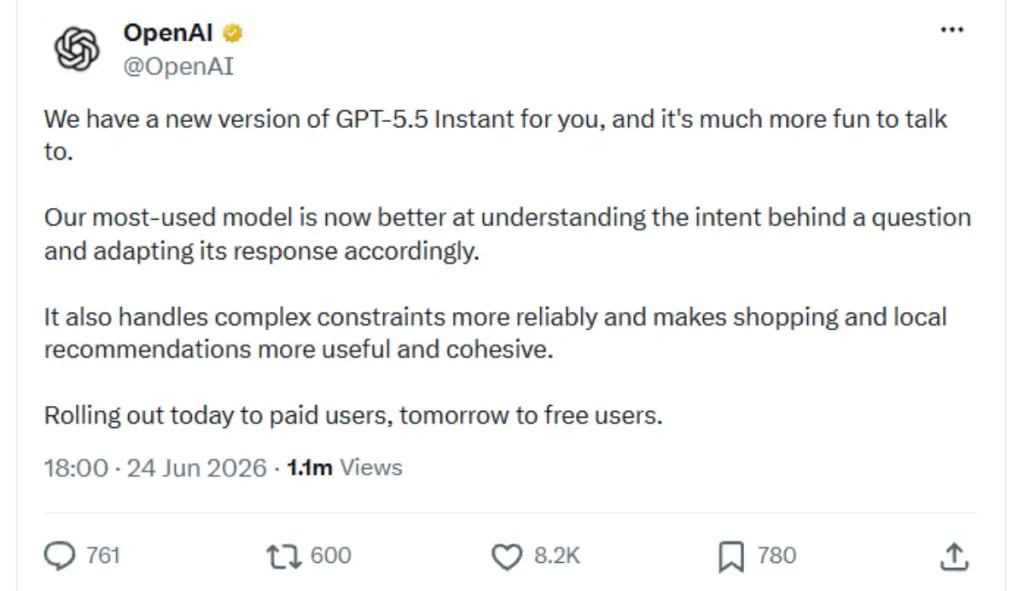 GPT-5.5 Instant اکنون بهتر از گذشته هدف کاربران را درک می‌کند.