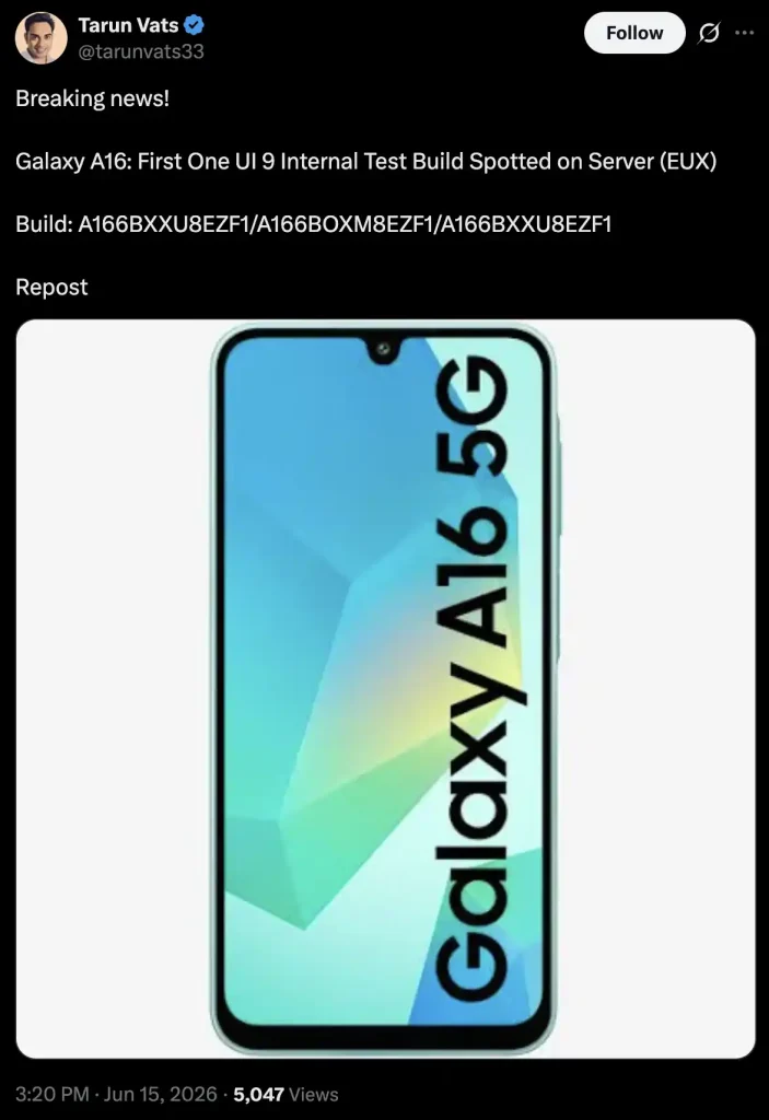آپدیت One UI 9 گلکسی A16 مدل 5G