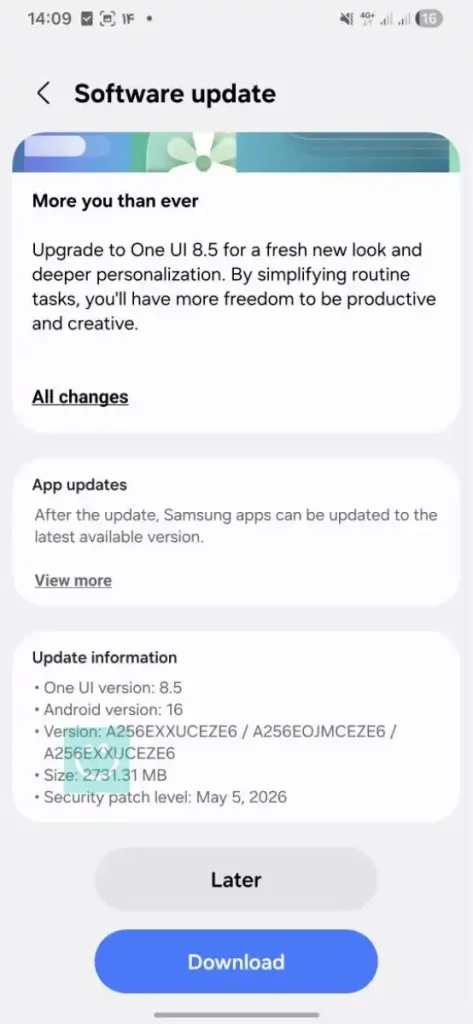 اسکرین شات آپدیت One UI 8.5 گلکسی A25 در ایران - اختصاصی ترنجی