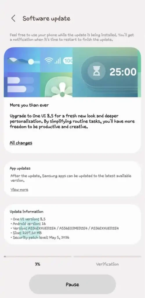 آپدیت One UI 8.5 گلکسی A55 سامسونگ در ایران