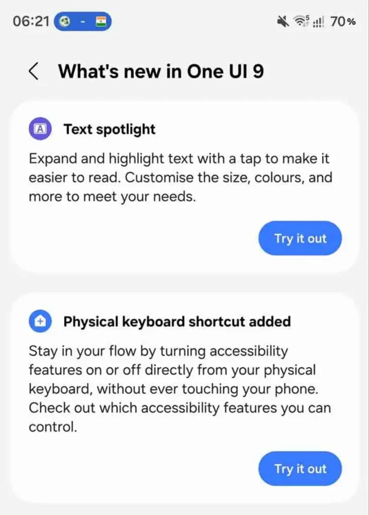 ویژگی Text Spotlight خواندن متن را در One UI 9.0 آسان‌تر می‌کند.