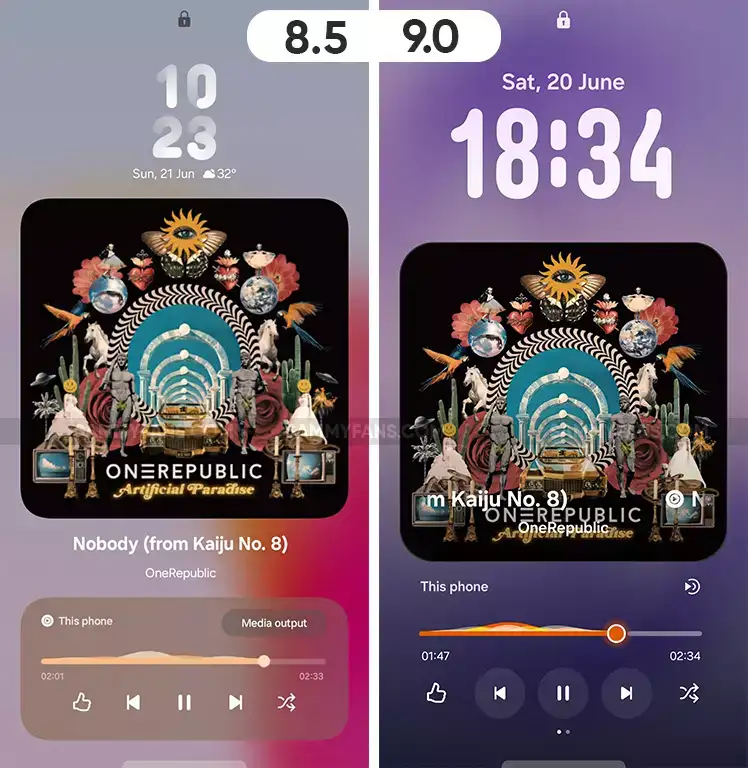 بازطراحی کنترلهای موسیقی در صفحه قفل One UI 9.0