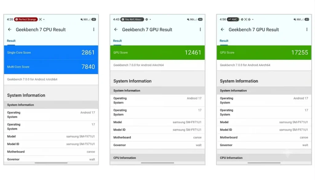 امتیاز CPU و GPU گلکسی Z Fold 8 در Geekbench 7