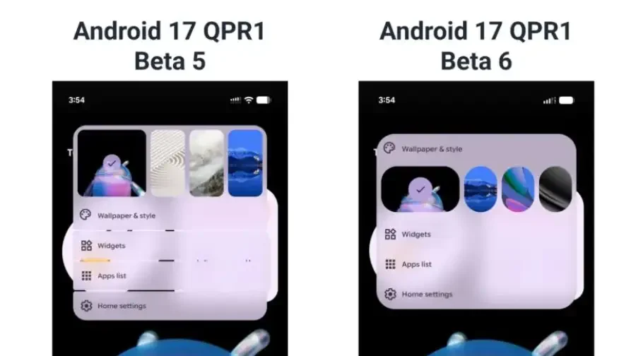 طراحی جدید منوی صفحه اصلی در اندروید 17 QPR1 Beta 6.