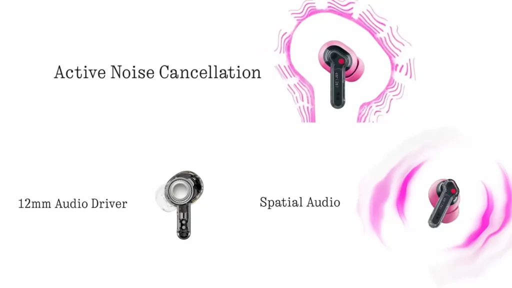 Nothing Ear (3a) به درایور ۱۲ میلی‌متری، حذف نویز فعال تا ۴۵ دسی‌بل و قابلیت صدای فضایی مجهز شده است.
