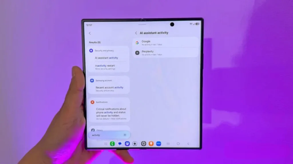 نمایی از قابلیت‌های هوش مصنوعی One UI 9.0 در Galaxy Z Fold 8 که مدیریت فعالیت دستیارهای AI را ساده‌تر می‌کند.