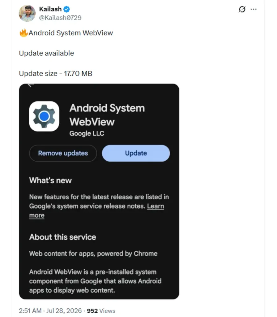 Android System WebView با بهبودهای امنیتی و رفع باگ‌ها به‌روزرسانی شد.