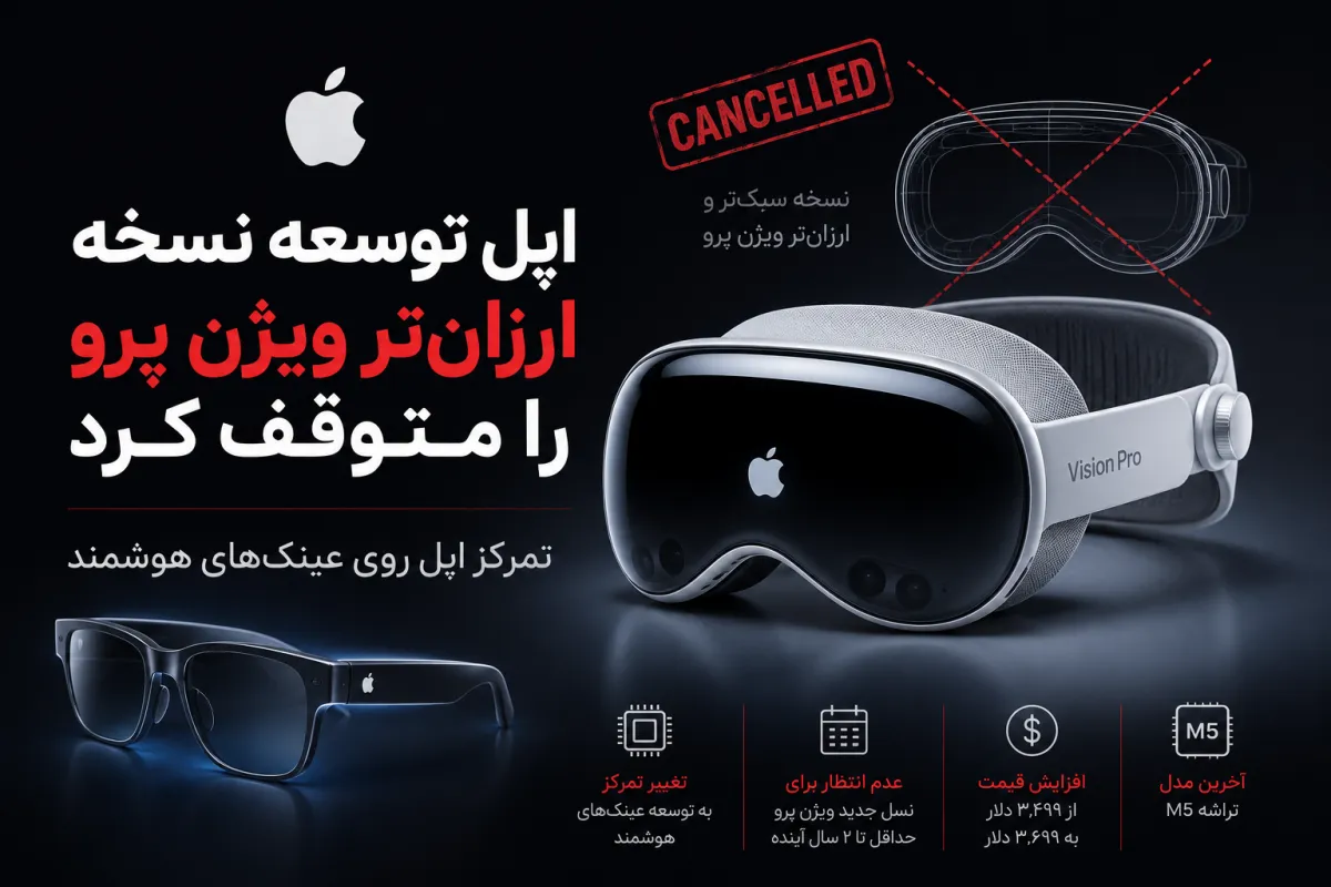 اپل توسعه نسخه ارزان‌تر ویژن پرو را متوقف کرد؛ تمرکز روی عینک هوشمند