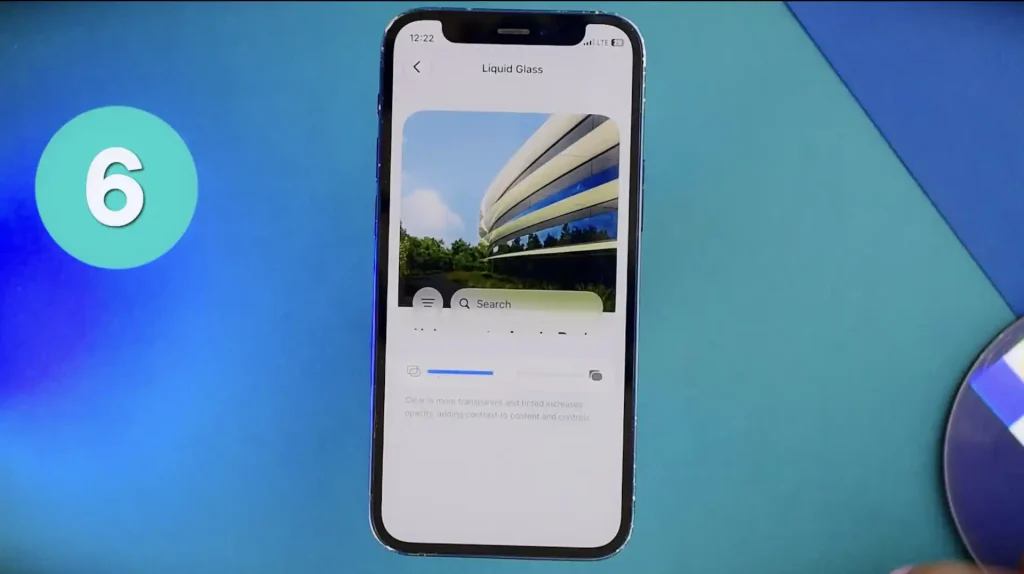 ویژگی تنظیم میزان شفافیت میزان شیشه ای بودن (شفافیت) لیکویید گلس در iOS 27