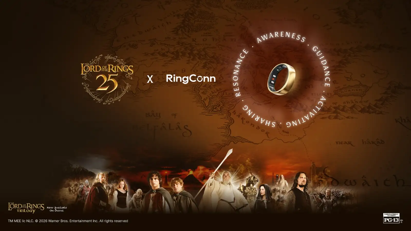 حلقه یگانه واقعی ساخته شد! رونمایی از انگشتر هوشمند RingConn Gen 3 با تم ارباب حلقه‌ها