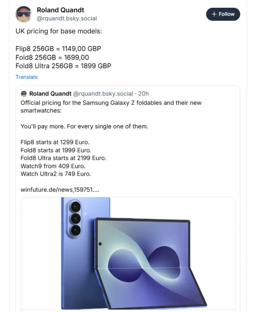 گزارش جدید از قیمت خانواده Galaxy Z Fold8 و Galaxy Z Flip8