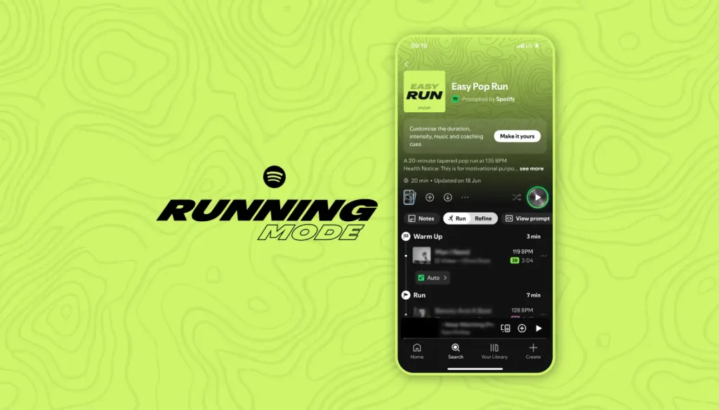 Running Mode اسپاتیفای پلی‌لیست را با ریتم تمرین هماهنگ می‌کند.