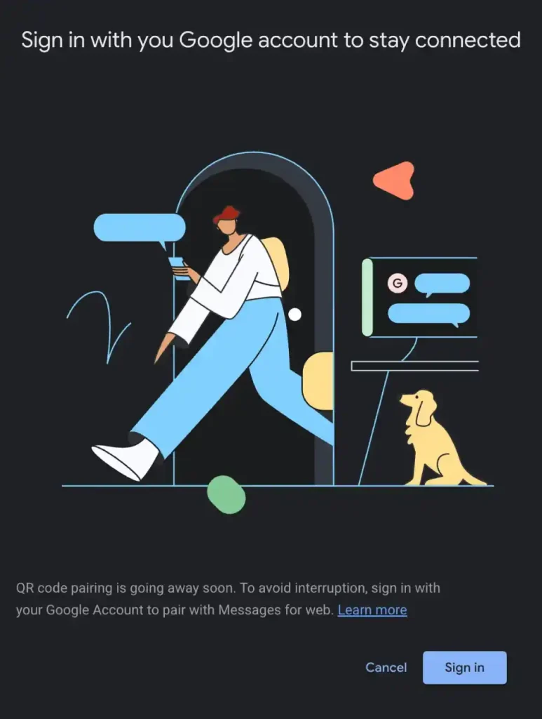 گوگل ورود با حساب کاربری را جایگزین اتصال با QR Code در نسخه وب Google Messages می‌کند.