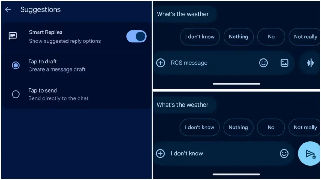 قابلیت Tap to draft امکان بررسی و ویرایش پاسخ هوشمند را پیش از ارسال فراهم می‌کند.