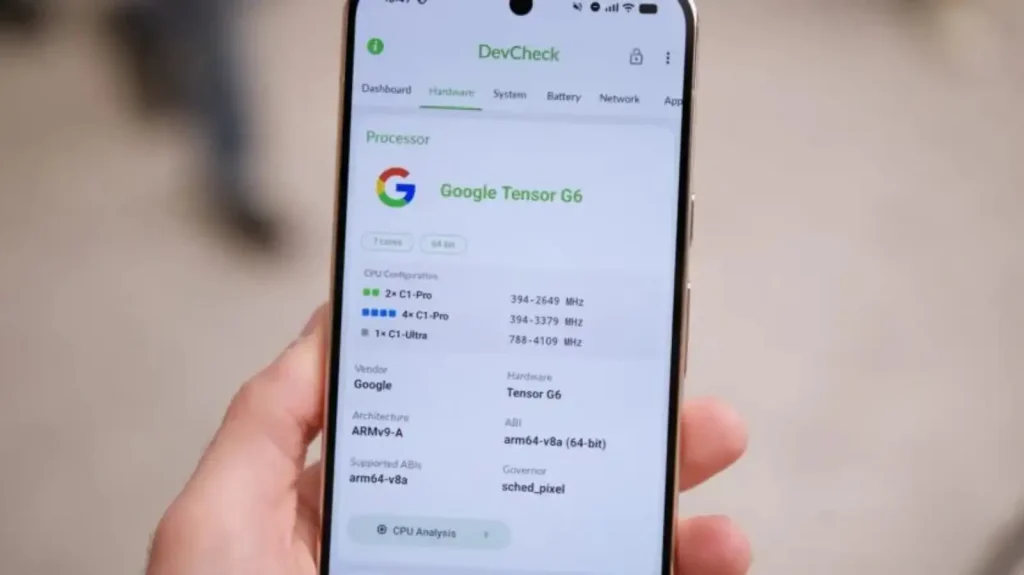 Tensor G6 از پردازنده مرکزی هفت‌هسته‌ای بهره می‌برد.