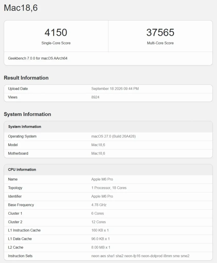 نتایج منتسب به اپل M6 Pro در Geekbench 7 با تردید جدی روبهرو شدهاند.