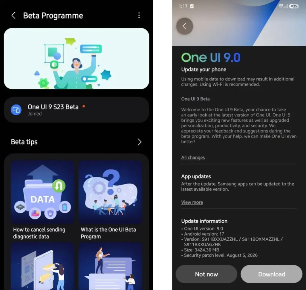سری گلکسی S23 نخستین نسخه بتای One UI 9 را دریافت کرد.