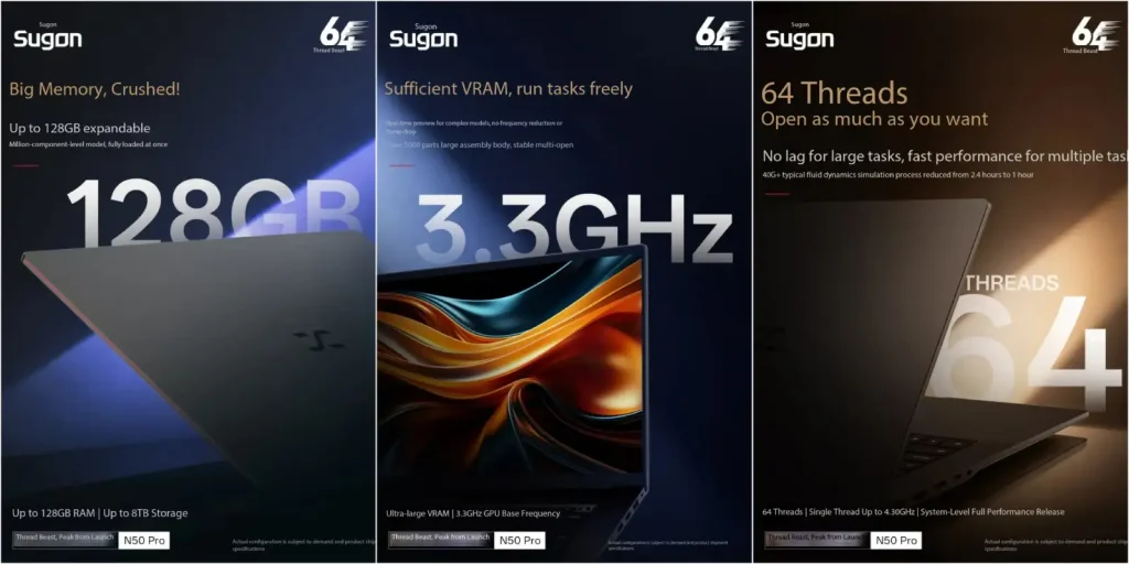 لپتاپ Sugon N50 Pro با ۶۴ رشته و ۱۲۸ گیگابایت رم