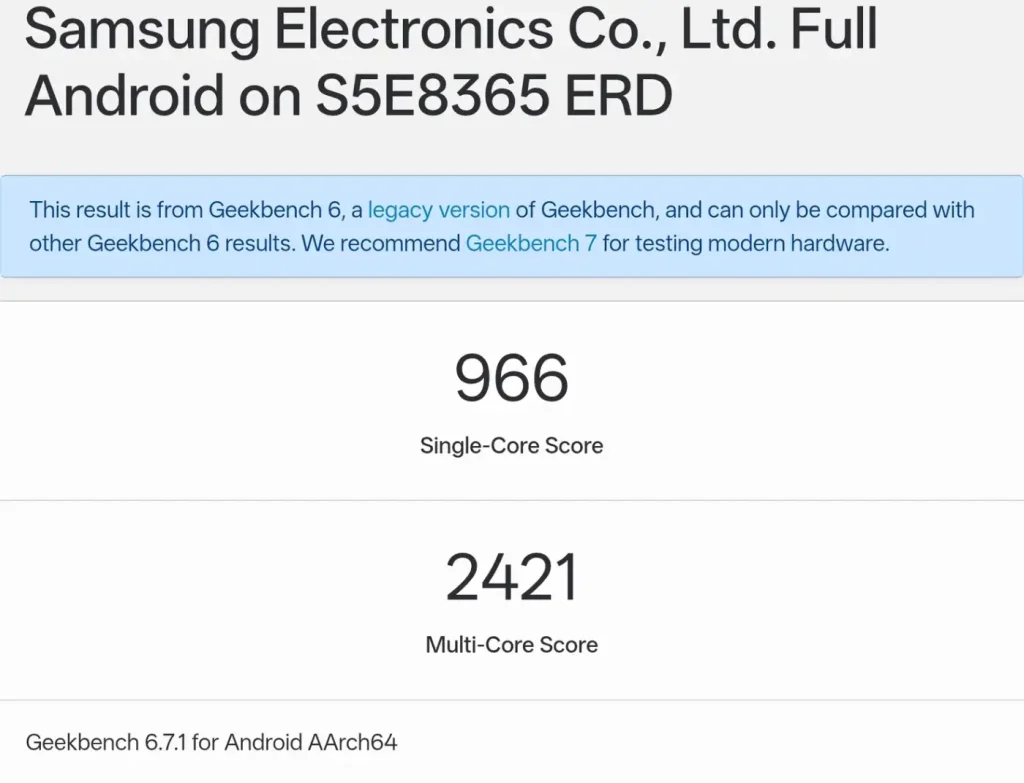 نتایج گیکبنچ تراشه اگزینوس 1610 با کد S5E8365 سامسونگ