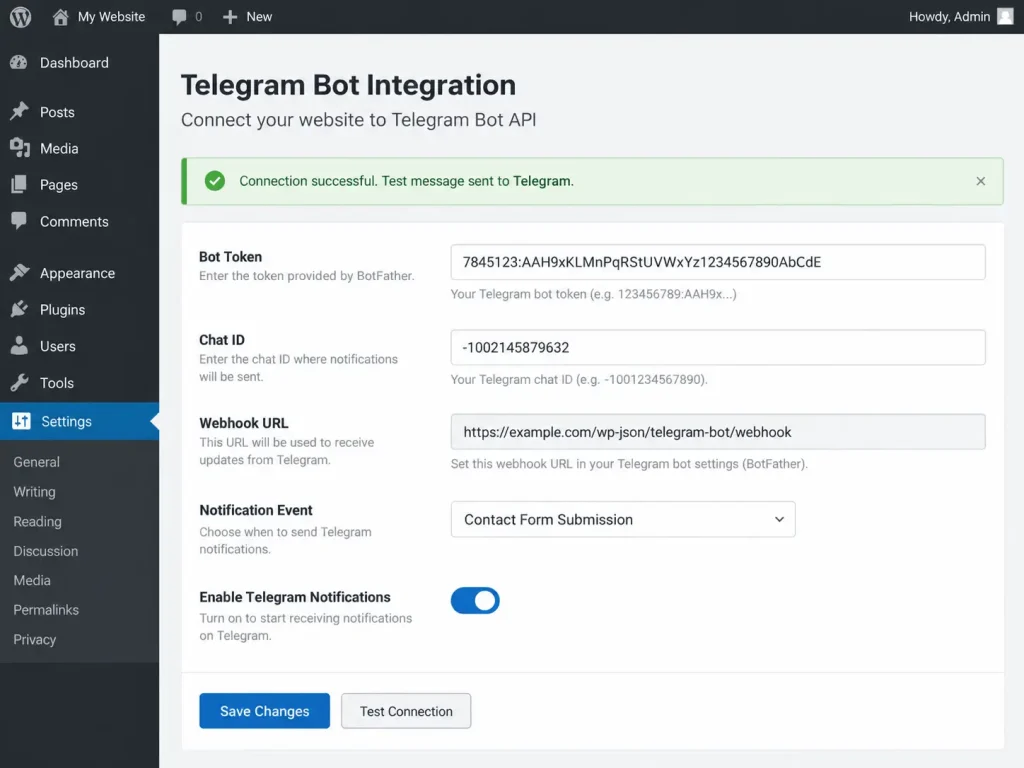رقراری ارتباط سایت با Telegram Bot API