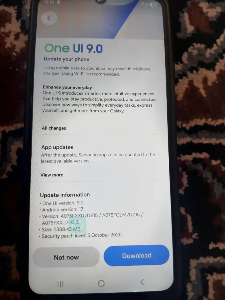 آپدیت One UI 9 گلکسی A07 4G