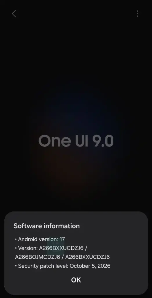 اسکرین شات آپدیت One UI 9 گلکسی A26 سامسونگ در ایران