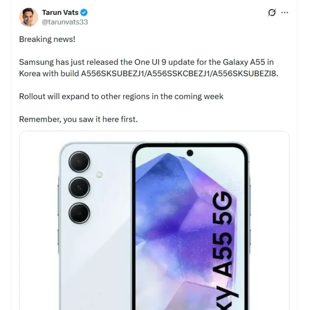 سامسونگ انتشار آپدیت One UI 9 گلکسی A55 را با اندروید ۱۷ آغاز کرد.