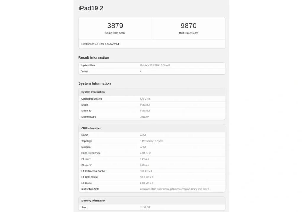 نتایج بنچمارک آیپد مینی جدید با تراشه A20 Pro
