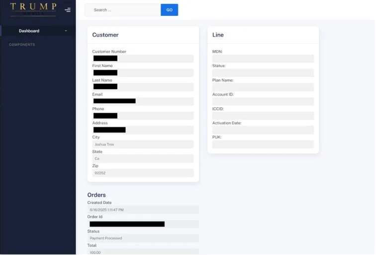 اطلاعات شخصی یکی از مشتریان ترامپ موبایل که هکرهای BYOD بهدست آوردند | تصویر: BYOD